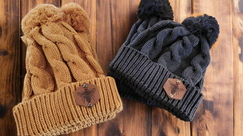 Knitted Touque with Leather Bee Patch